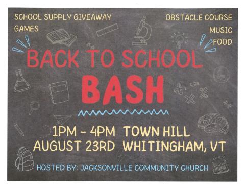 school supply giveaway, August 23 1-4 at Town Hill